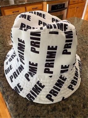 PRIME All Over Logo Bucket Hat White Black Adult Size Large 23” Circumference